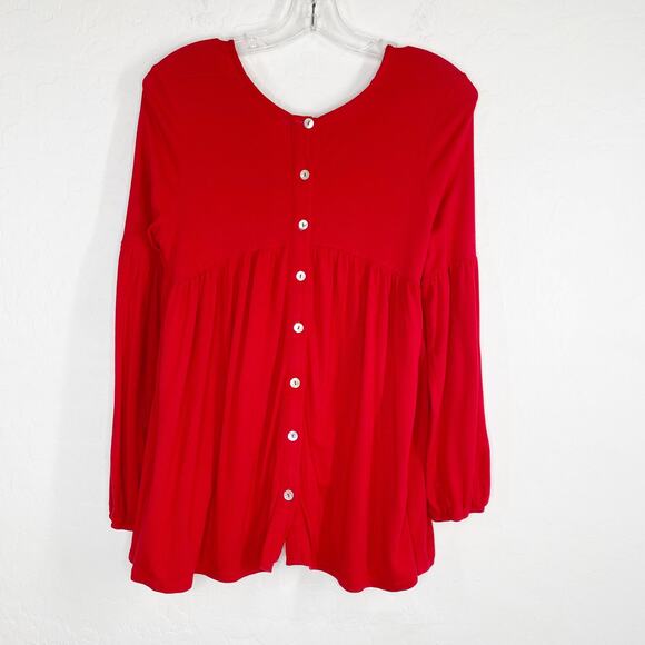 Anthro Eri + Ali Red Bell Sleeve Baby Doll Peasant Top Blouse Small S - Picture 6 of 6
